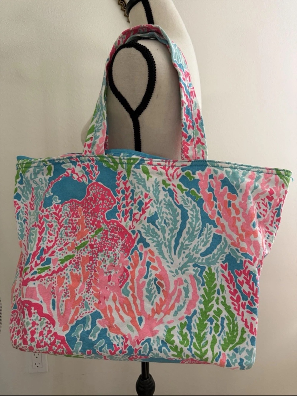 Lilly Pulitzer Canvas Tote Bag Large Coral Reef Sea Life Tropical Beach Travel